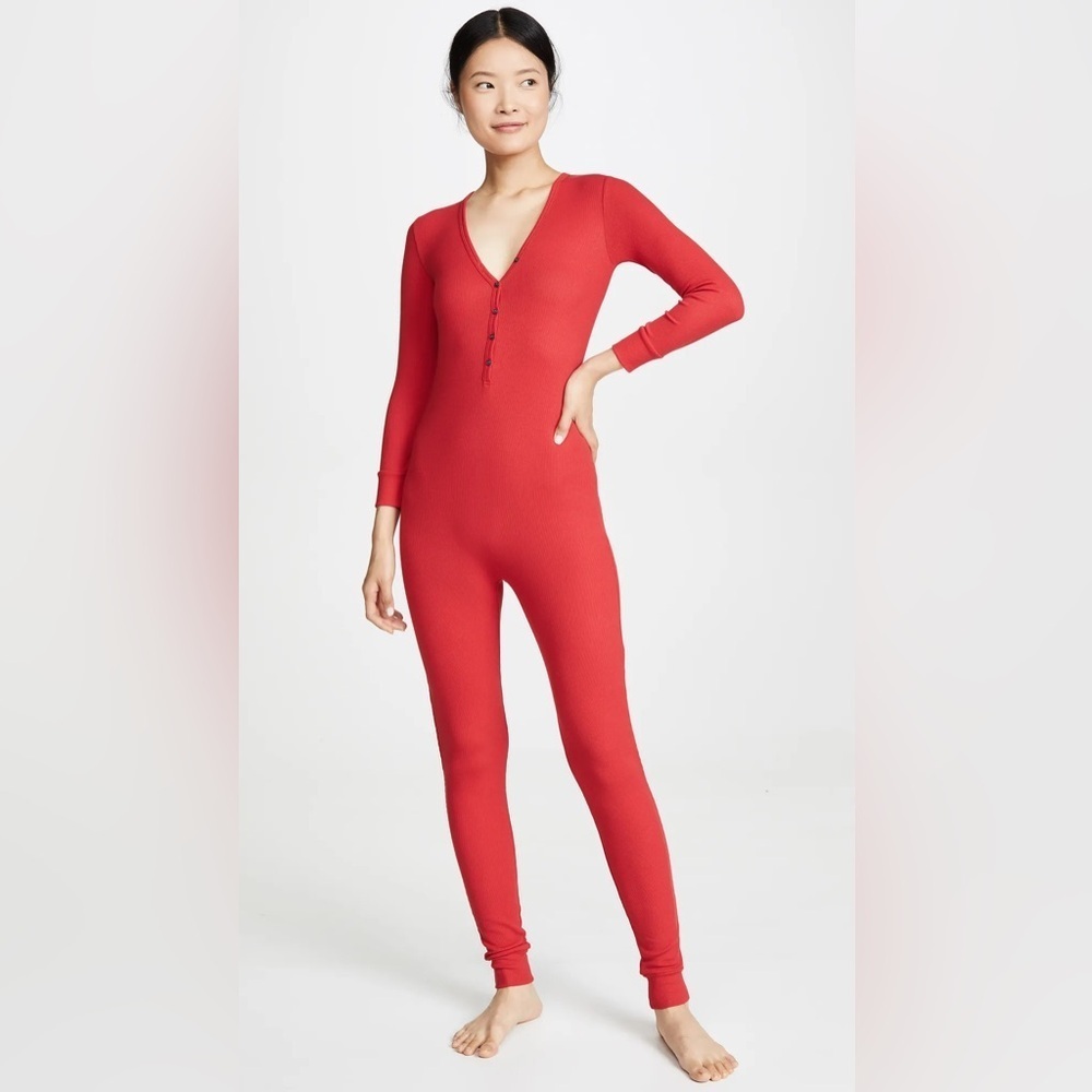 CHICME Red V-Neck Long Sleeve Fitness Jumpsuit with Open Back Size XL
